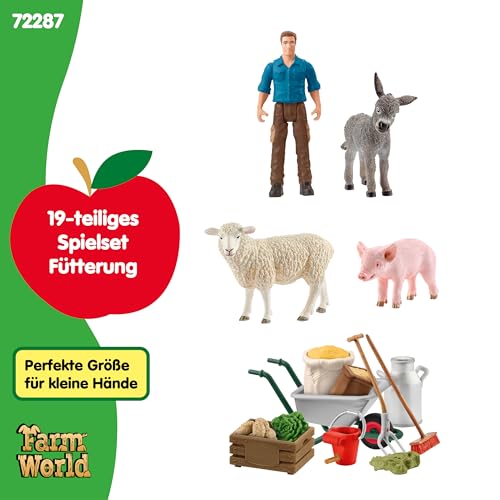 SCHLEICH Farm World | Tierset Tierfütterung 72287 | detailliertes Set aus Esel, Schwein, Schaf mit Zubehör & Bauer Paul | Bauernhof Spielzeug ab 3 Jahre | 19-teiliges Set | exklusiv bei Amazon