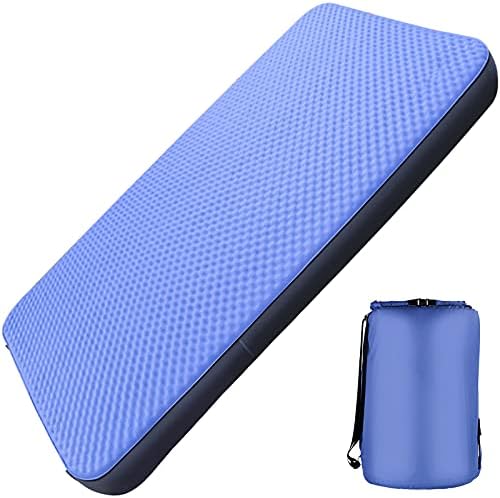 Vaneventi Double Self-Inflating Camping Mattress, 80×52 inch Sleeping Pad, Ultra Comfortable Side Sleep Friendly 4 Inches Thick PU Foam, Portable Roll-Up Floor Guest Bed, TPU Material, Blue