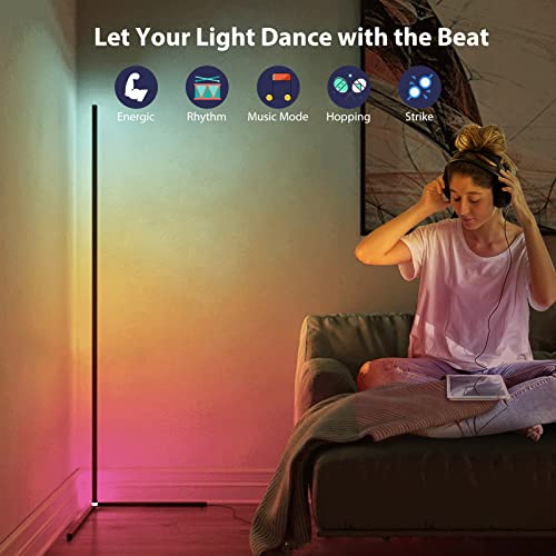 Wisimmall 2Pcs Rgb Corner Floor Lamp, 64.5" Rgb Color Changing Mood Light Bluetooth App And Remote Control Music Sync Led 398 Dimmable Modes Modern Floor Lamp For Living Room, Light Timing #TOP3