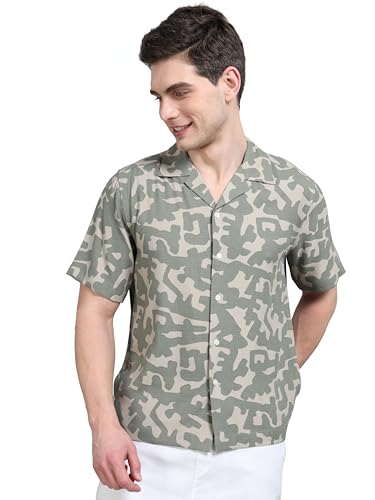 Image of StitchX Men's Half Sleeve Camo Printed Linen Look Shirt