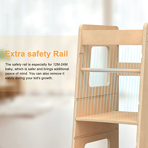 Wood City Kitchen Step Stool For Kids And Toddlers With Safety Rail, Adjustable Height Step Stool Helper Standing Tower Learning Stool For Bathroom & Kitchen Counter #TOP4