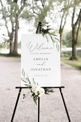 Personalized Wedding Welcome Sign, Greenery Wedding Welcome Sign, 3 Available Sizes, Corrugated Plastic, Indoor & Outdoor Use