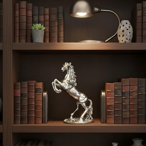 Image of 999 Pure Silver Plated Rearing Horse Statue | Triumphant Vastu Showpiece for Success, Power & Progress | Elegant Standing Horse Idol for Home Decor