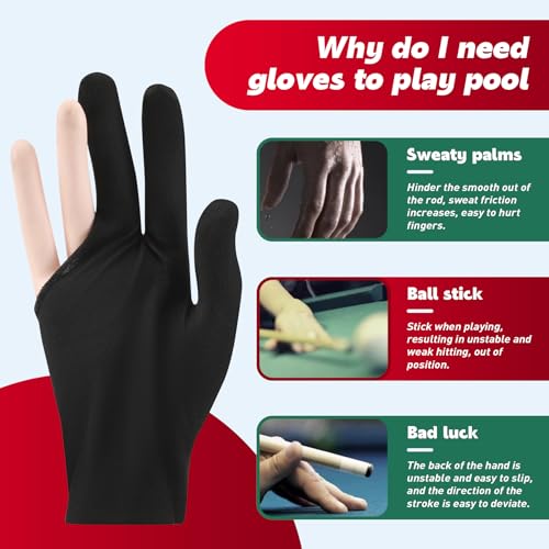 CosyCaya 50 Stück Billard Handschuhe - Universelle 3 Finger Queue Handschuhe für den Sport, atmungsaktiv und rutschfest