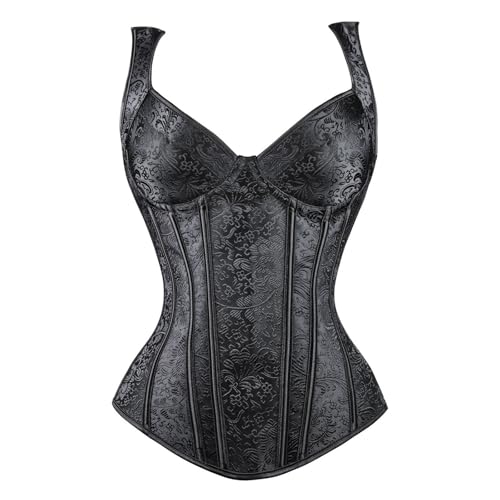 Kimring Women's Gothic Jacquard Shoulder Straps Tank Overbust Corset Bustiers