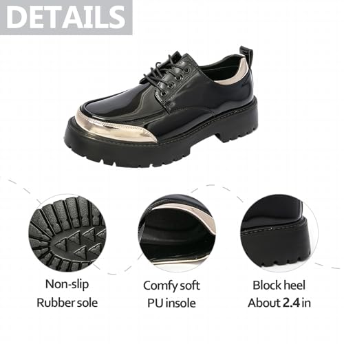 Mens Patent Leather Lug Sole Platform Oxfords Classic Splicing Color Round Toe Chunky Heel Casual Derby Shoes for Office Work Business Daily Dress Shoes3