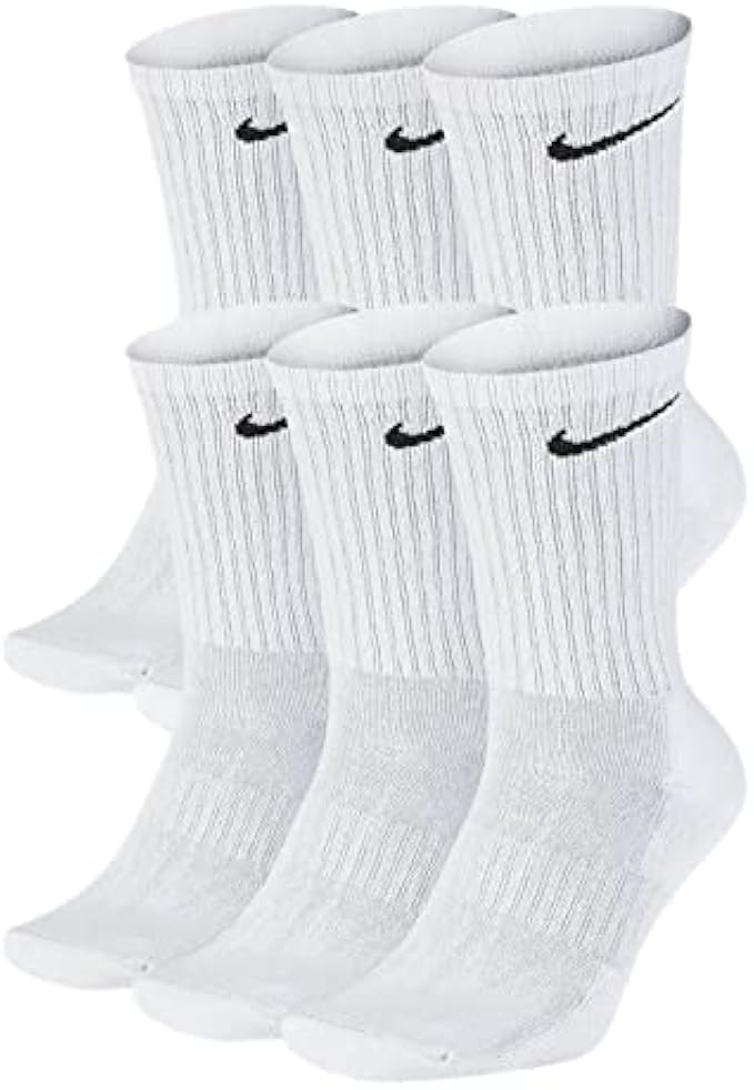 Nike Everyday Cotton Cushioned Crew Socks (6 Pack) (Large, White/Black)