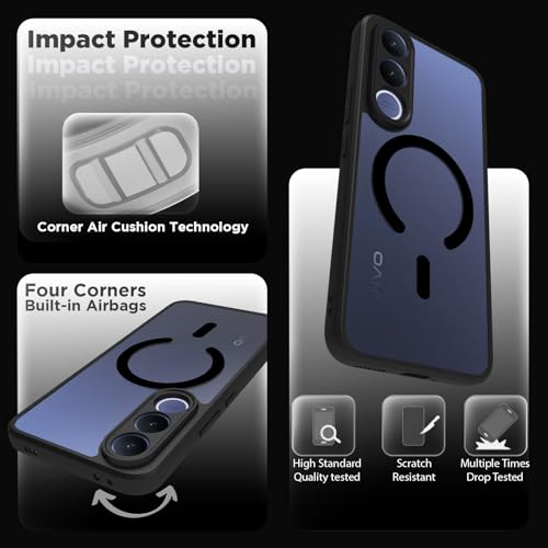 Image of RIGGEAR Shockproof Sleek Hybrid Armor Magnetic Back Cover Case Compatible with MagSafe Accessories for Vivo V70 FE 5G (Clear PC + Black TPU Bumper)