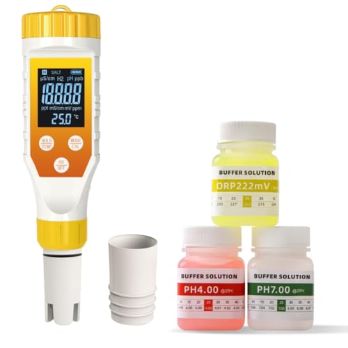Bosiyrggrl Probador de Calidad del Agua 7 en 1, PH/EC/TDS/H2, Probador de Hidrógeno/ORP/Salinidad para Piscinas, Resistente Al Agua IP67 para Spas de Acuicultura.