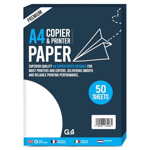 G4GADGET A4 Printer Paper 75GSM White 50 Sheets Multipurpose Printing Paper for Inkjet & Laser Printers Copier & Office Use Smooth Plain A4 Paper 210 x 297mm