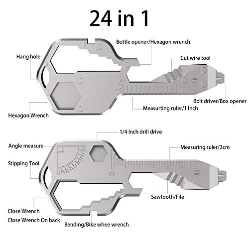 24 In 1 Multi-Tool Key，Key Pocket Tool For Universal Gadget Functions，Stainless Steel Keychain Multi-Tools for Screwdriver, Bottle Opener, Drill Driver, Box Cutter, Wrench, Ruler - Thumbnail 4