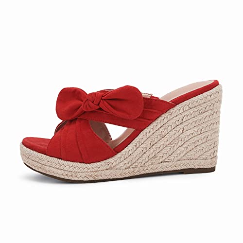 Image of Womens Espadrilles Wedge Sandals Slides Platform Slip on Bow Knot Open Toe Summer Mules Shoes