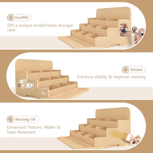 Image of 4 Tier Plastic Model Paint Rack - Ink Bottle & Miniature Model Tool Storage Kit, MDF Material Organizer for Tamiya /MR HOBBY Paint & Craft Supplies, GK3