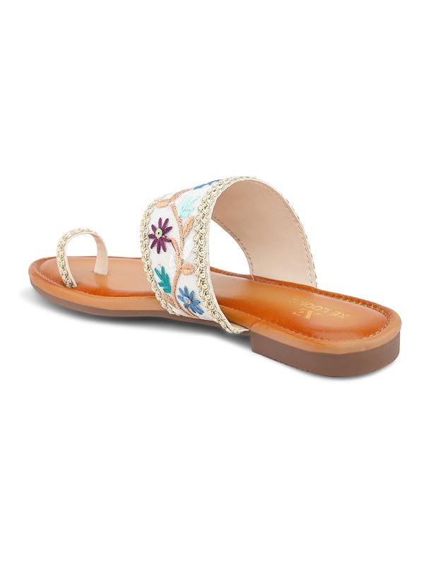Image of XE Looks Women's One Toe Ethnic Slip-On Flat Slippers Embellished & Trendy Footwear For Women & Girls