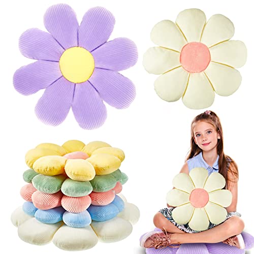 Yulejo 2 Pcs Daisy Flower Shaped Throw Pillow Cute Floor Cushion Seating Flower Pillow Daisy Room Decor Flower Floor Pillow Cushion For Reading (White, Purple, 15/ 21.6 In) #TOP7