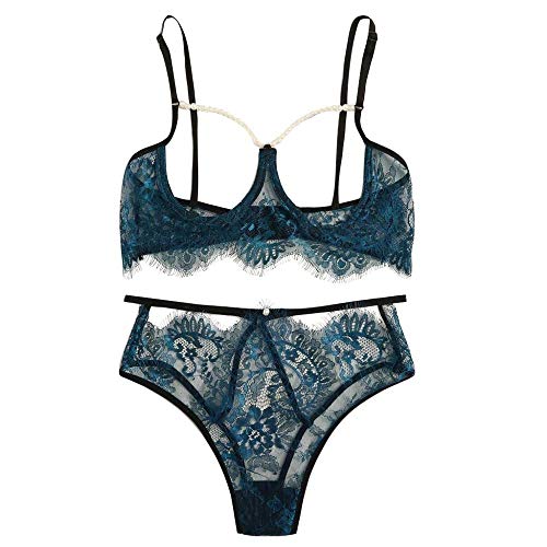 Lingerie transparente en dentelle ajourée et soutien-gorge ouvert