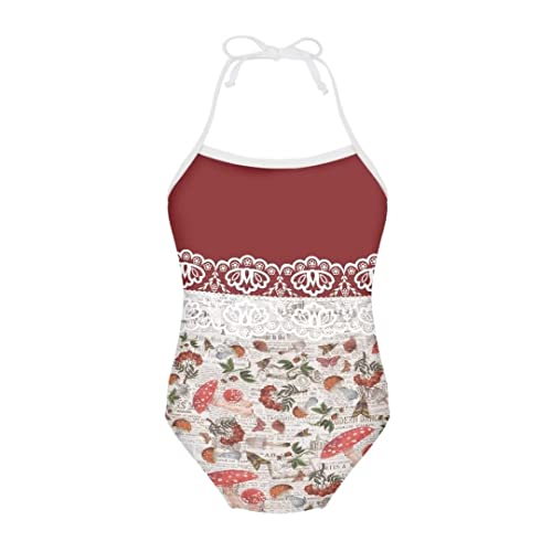 Image of Pinupub Girls Cute Swimsuit One Piece Bathing Suit Sleeveless Halter Neck Swimwear Beachwear