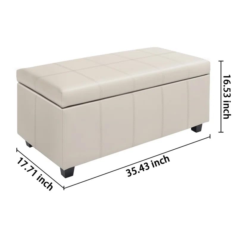 Image of LEGACY OF COMFORT D17 Faux Leather Storage Ottoman Bench Storage Chest Foot Rest Stool, Bedroom Bench with Storage (Cream Leather)