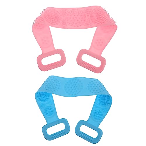 OATIPHO 2Pcs Silicone Exfoliating Bath Strap Double Sided Body Scrubber for Back Long Bath Wash Towel Blue Pink Durable Silicone Material for Skin and Dead