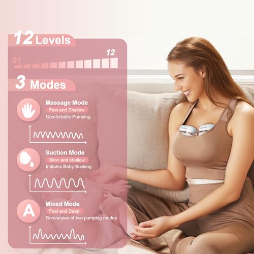Nursi Luna Breast Pump Hands Free, Wearable Breast Pump with 3 Modes & 12 Levels, Smart Touchscreen, Low Noise Portable Wireless Electric Breast Pump with Flange Inserts (Pack of 1, Pink) - Thumbnail 3