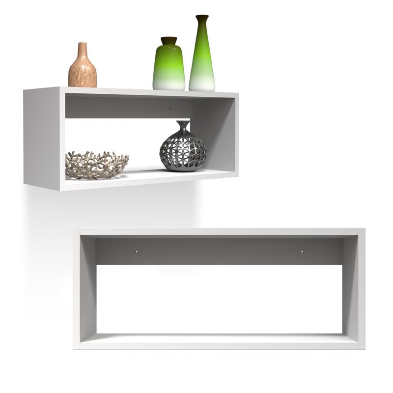 INTEGRI Bücherregal - Wandregal - Hängeregal - Schweberegal - Würfelregal 60x25x20 cm Regal schmal - Deko Wohnzimmer - Regal Weiß - Pflanzenregal - Flur Möbel - Wandschrank