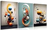 3pcs Modern Abstract Canvas Wall art Three-Dimensional Geometric Spheres Wall Decor Pictures Minimalist Medieval Posters Prints for Living Room Bedroom Office Home decorate Prepare to hang