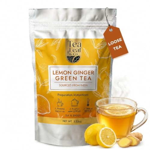 Image of Lemon Ginger Green Tea Loose Leaf (100gm /3.5oz), Makes Upto 50 Servings | Pure Ingredients, Spiced Blend with Cardamom, Ginger & Cinnamon, Rich Aromatic Flavor, Easy to Brew, Anytime Refreshing Tea