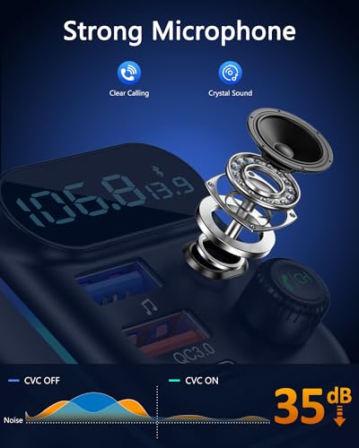 Lencent Fm Transmitter In-Car Adapter, Wireless Bluetooth 5.0 Radio Car Kit,Type-C Pd + Qc3.0 Fast Usb Charger, Hands Free Calling, Mp3 Player Receiver Hi Fi Bass Support U Disk thumb #3