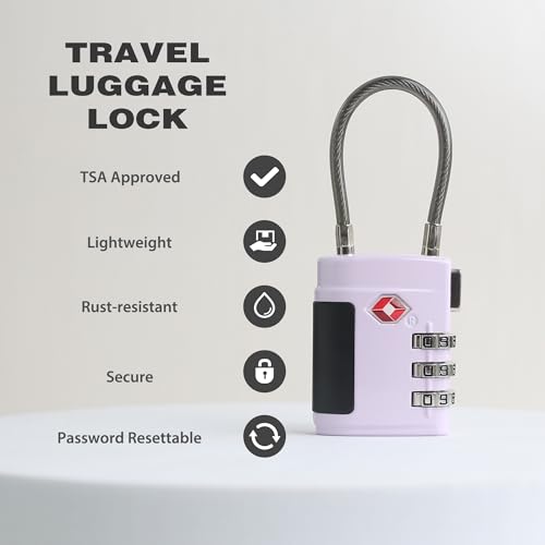 Combo TSA Locks for Luggage, Locker, Suitcase, Luggage Locks TSA Approved, Small Combination Padlock with Cable for Gym Locker, Gun Case, Backpack Bag Zipper, Storage Box, Travel Safe4