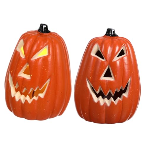 SEWACC 2Pcs Lighted Pumpkin Decor for Halloween Unique Indoor Outdoor Decoration for Fall Table Centerpieces Halloween Parties and Farmhouse Style Decor