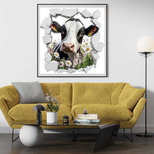 Image of Moohue Stamped Cross Stitch Kits for Adults Animal Cow Flowers 14CT Pre Printed Cross Stitch Kits for Beginners (Animal Cow Flowers)