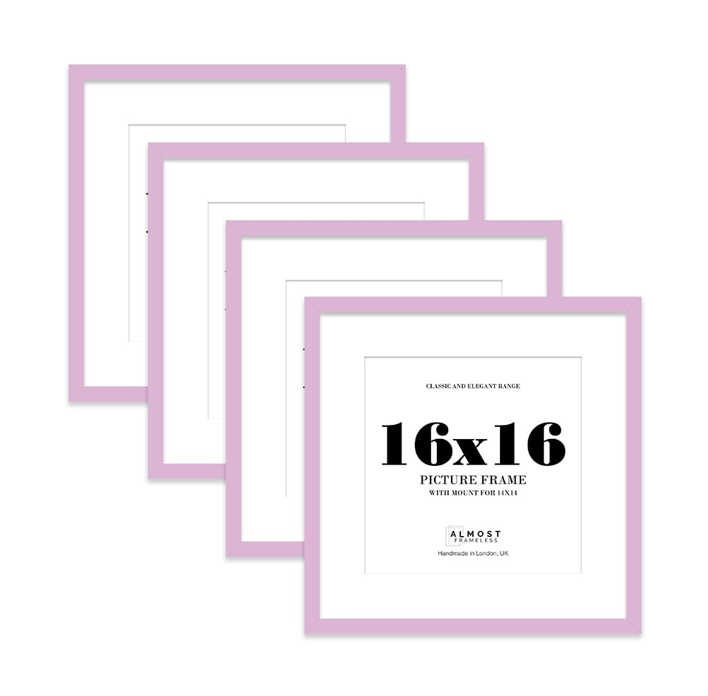 16x16 Lilac Picture Frame with Mount for 14x14 Photos, Prints - Modern Square Wall Frame, Set of 4