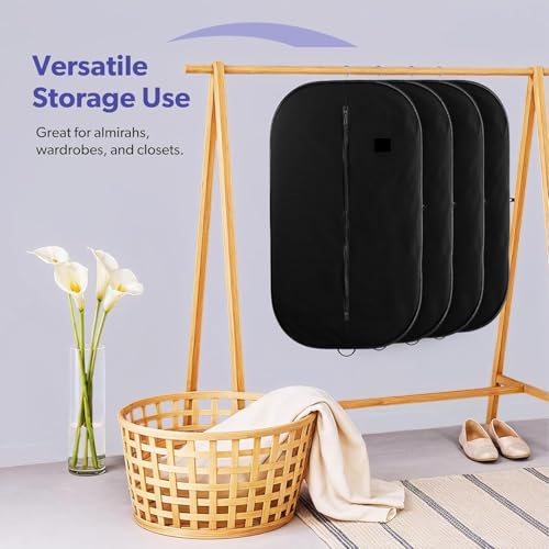 Image of Non Woven Blazer Cover with Zip | Hanging Coat Bags for Jacket, Saree, Shirt, Garments Clothes | Unisex Dress Wardrobe Organizer Folding Suit Covers, Black | Pack of 12