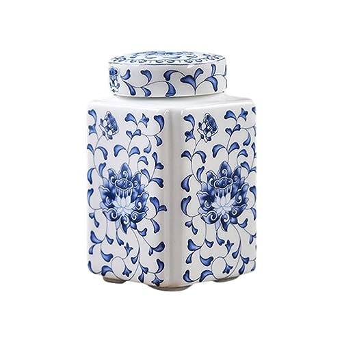 Fenteer Ceramic Ginger Jar Porcelain Temple Jar Delicate Chinese Style Decorative Jar Multi Purpose Storage Jar Vase Flower Vase for Home Decoration, Blue White