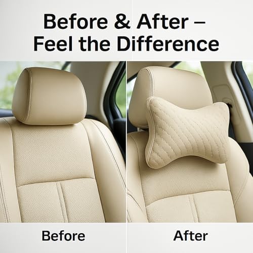 Image of Velvet Soft car Neck Pillow for Travel, Travel Micro Fiber Rest Pillow /Cushion Set of Pillows Compatible with All Cars - Pack of 2 Pieces (Beige)