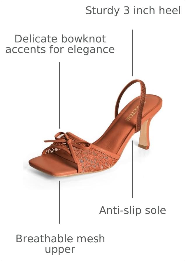 Image of Bow Kitten Heels for Women Square Toe Mesh Sandals Knots Heels for Wedding Party