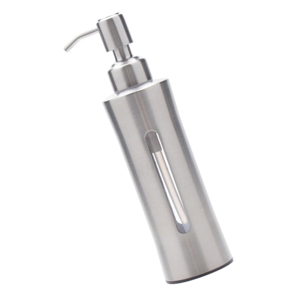 Dispenser Sapone Liquido Rotondo 304 Acciaio Inox Argento | Testa a Pressione a Molla, Bottiglia Visibile Rotazione Flessibile, per Bagno e Wash Room
