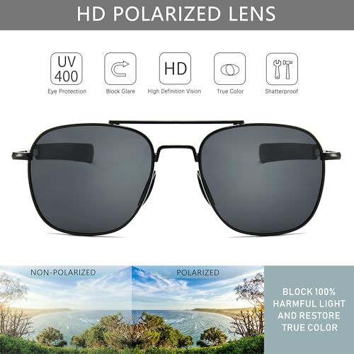 Image of SUNGAIT Men's Military Style Polarized Pilot Aviator Sunglasses - Bayonet Temples