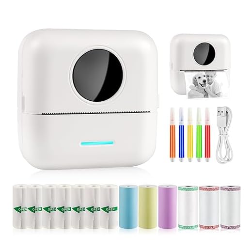 GuKKK Mini Impresora para Movil, Impresora Fotográfica, Portátil Impresora Termica, BT Inalámbrico Impresora Térmica con 13 Rollos de Pape, para Movil Impresora Fotos, para Lista Fotos Nota (A)