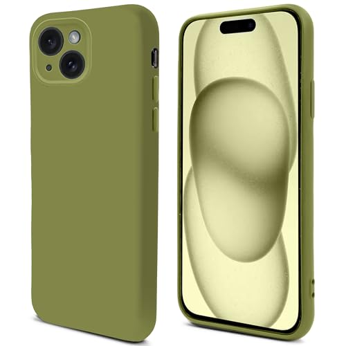 Lifestyle. Cover per iPhone 15 6.1-pollici Custodia Premium per iphone 15 antiurto resistente con Finitura Opaca e Fodera Phone Case Oliva leggero silicone verde microfibra