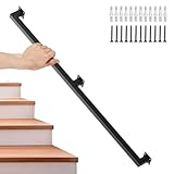 Drsyffsup 60cm 1,2m 1,5m 1,8m 300cm 4,5m Wandmontierter Handlauf aus Schmiedeeisen, Sicherheitstreppenhandlauf für den Innen- und Außenbereich für Holzbeton-Ziegelwände, Treppenhandläufe(Schwarz,4m)