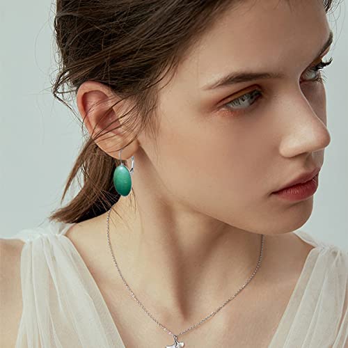 Hqfjw Green Dongling Jade Aventurine Quartz Crystal Stone Drop Earrings,Platinum Plated Silver Genuine Healing Real Natural Oval Gemstone Boho Statement Drop Earrings For Women Girls (G_Aventurine) #TOP5