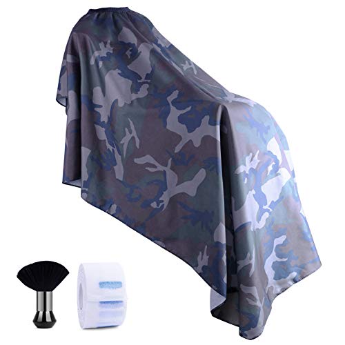 Hair Cutting Cape, Osonm Barber Cape 55 63 inch with Neck Duster Brush and Neck Strips 3pcs Set, Home Salon Use Haircut Cape for Hairdresser 4 Colors and One Size Fits All-Gray Camouflage