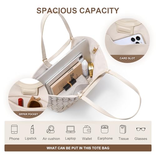 Bolsa Tote Tejida para Mujer en Cuero miniatura 4