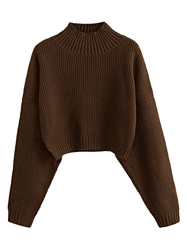 ZAFUL Women's Cropped Turtleneck Sweater Lantern Sleeve Ribbed Knit Pullover Sweater Jumper (1-Deep...