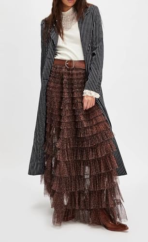 NUFIWI Women Ruffle Maxi Slip Skirt Elastic Waist Sheer Mesh Long Skirts Lace Layered Tiered Tulle Tutu Skirt Petticoat4