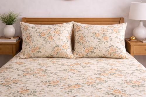Image of DECORUM Cloud Cotton Double Bedsheet Floral Print with 2 Pillow Covers | 244 TC | Ultra Soft Feel | Premium Comfort | Breathable & Skin Friendly | for Bedroom (90 x 90 Inches)