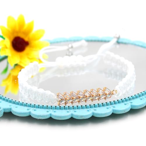 Image of Hand-woven String and Tennis Zircon Bracelet, Stylish Retro Adjustable Bracelet BFF Cubic Zirconia Crystal Women's Love Friendship Jewelry