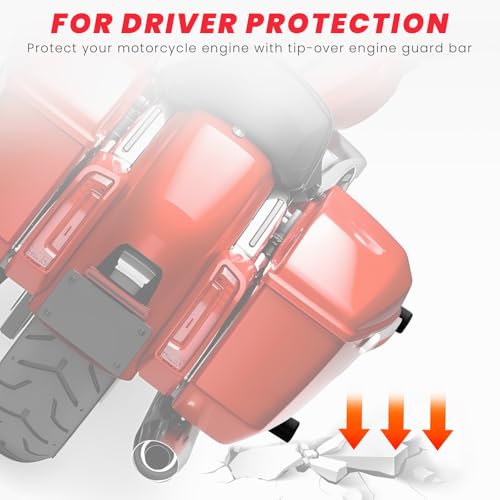 Image of 2023-2026 Street Glide Road Glide Saddlebag Guard Crash Bar Compatible with Harley Davidson Touring FLTRX FLTRXL FLHX FLHXU FLHXL FLTRXSE FLHXSE FLTRXSTSE Black Tip-Over Bar with Support Rails