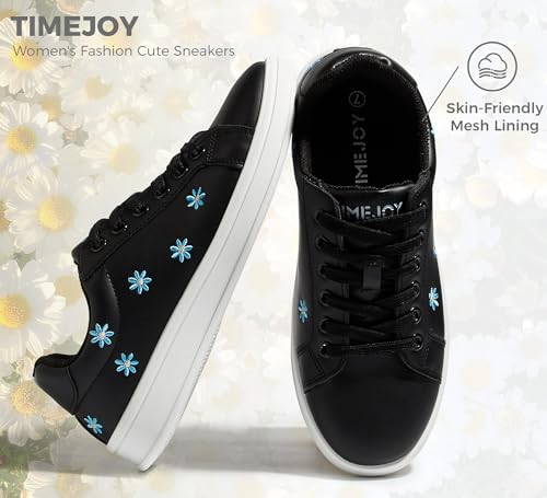 Women's Classic Fashion Sneakers Cute Retro Tennis Shoes Floral Embroidery Lace-Up & Anti-Slip Sole for Casual Comfort4